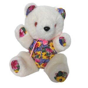 Cloud 9 White Teddy Bear Multicolor Floral Plush Stuffed Animal 7"